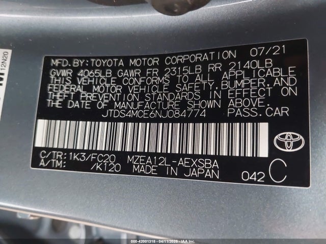 JTDS4MCE6NJ084774 Toyota COROLLA SE