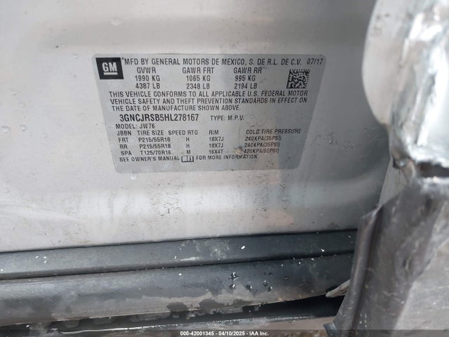 Chevrolet Trax Premier 2017 3GNCJRSB5HL278167 Image 9