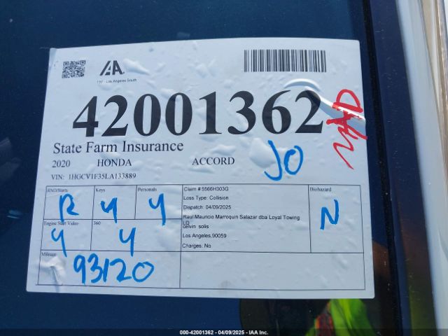 1HGCV1F35LA133889 Honda Accord Sport