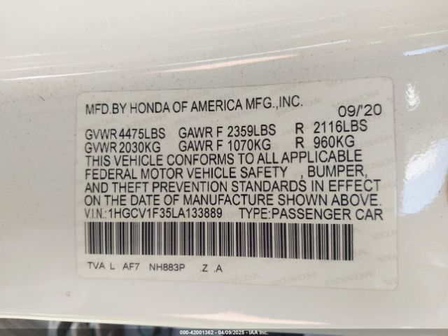 1HGCV1F35LA133889 Honda Accord Sport
