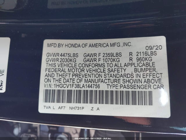 1HGCV1F38LA144756 Honda Accord Sport