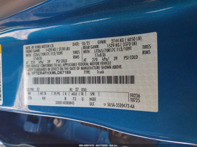1FTER4FHXMLD87189 Ford Ranger Lariat