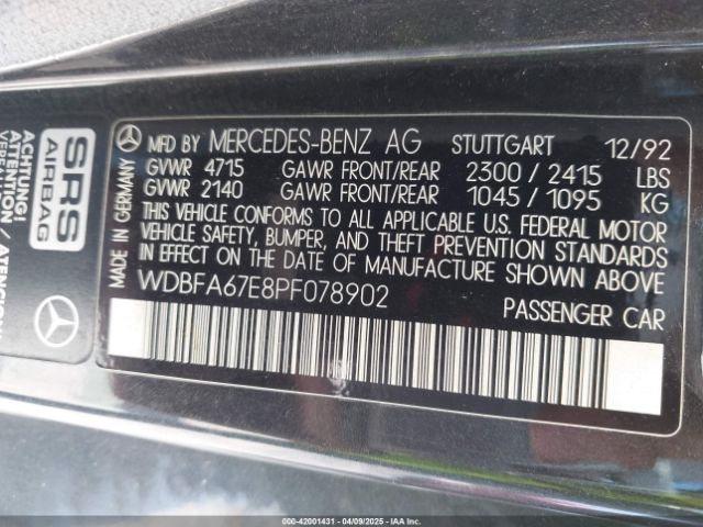 1993 MERCEDES-BENZ 500 WDBFA67E8PF078902 Photo 8