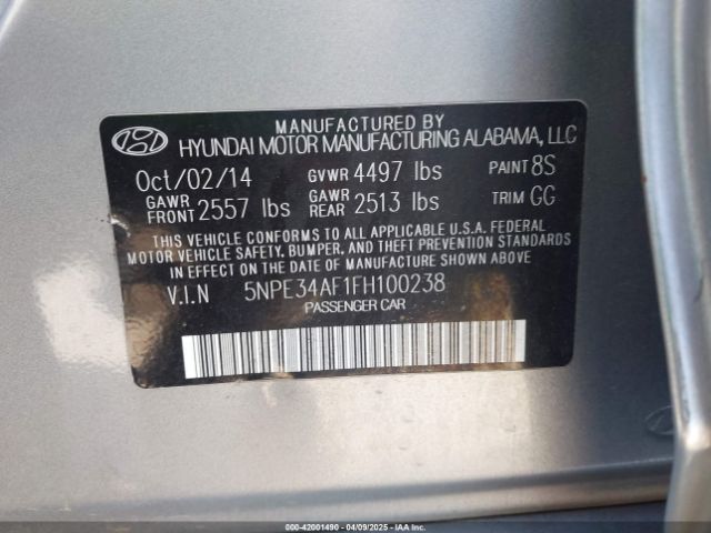 5NPE34AF1FH100238 Hyundai Sonata Limited
