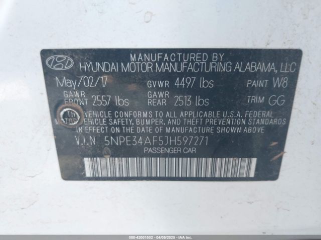5NPE34AF5JH597271 Hyundai SONATA SEL