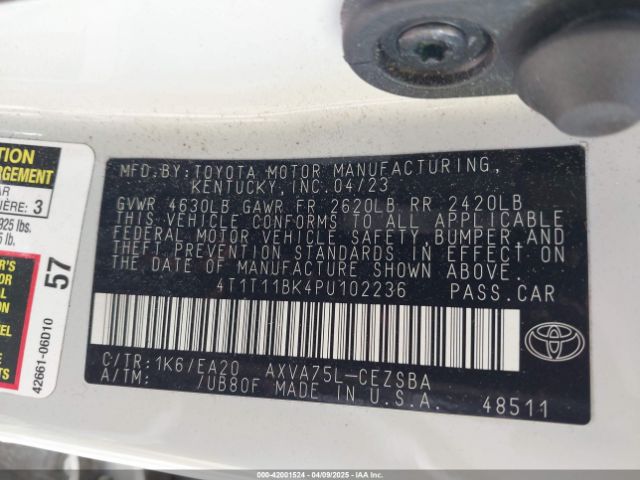 4T1T11BK4PU102236 Toyota Camry Se Awd