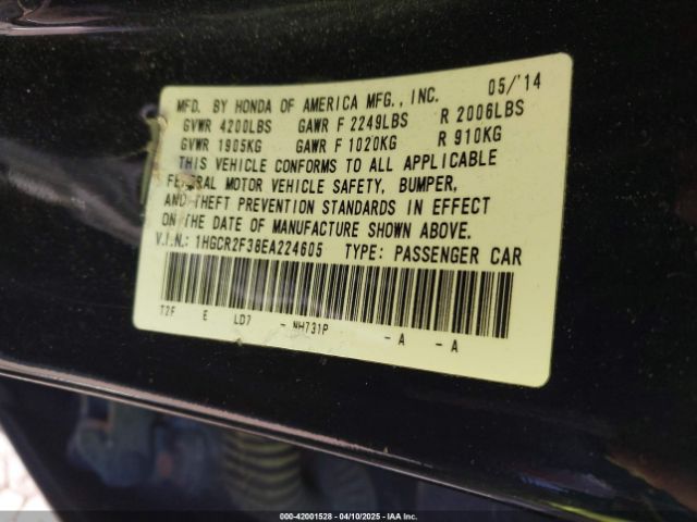 1HGCR2F38EA224605 Honda ACCORD LX