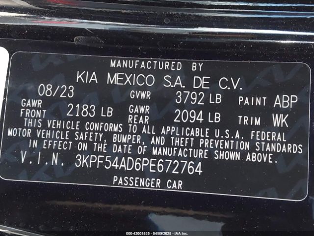 3KPF54AD6PE672764 KIA Forte Gt-line