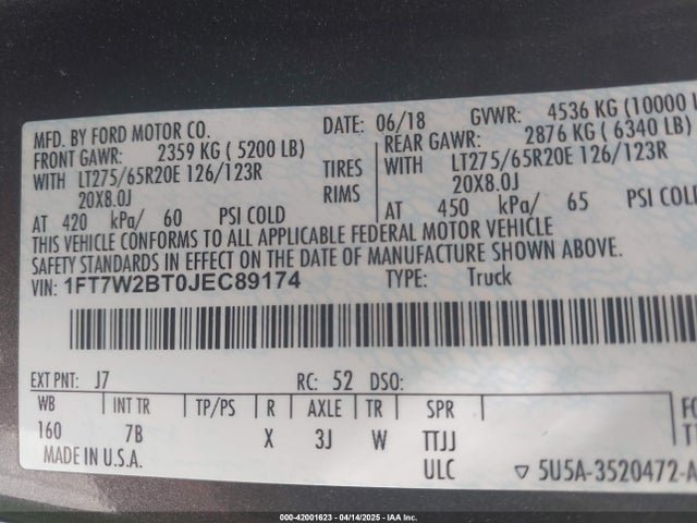 1FT7W2BT0JEC89174 Ford F-250 Platinum