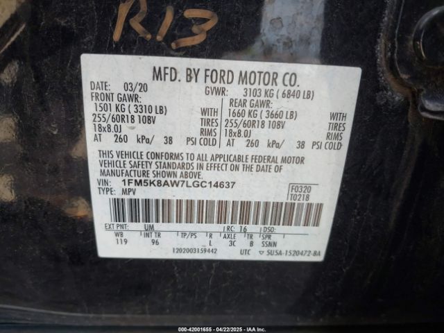 1FM5K8AW7LGC14637 Ford Police Interceptor