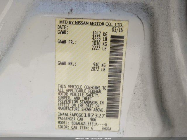 1N4AL3AP0GC187327 Nissan Altima 2.5 S