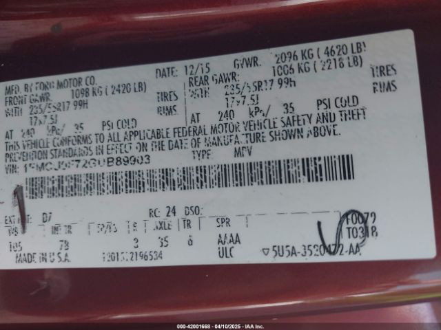 2016 FORD ESCAPE 1FMCU0F72GUB89903 Photo 8