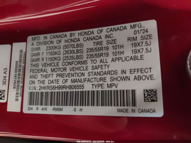 2HKRS6H99RH806555 Honda Cr-v Hybrid Sport Touring