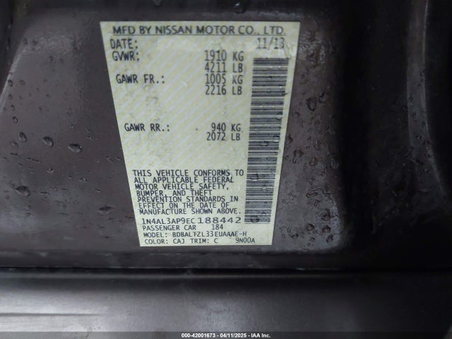 1N4AL3AP9EC188442 Nissan Altima 2.5 Sv