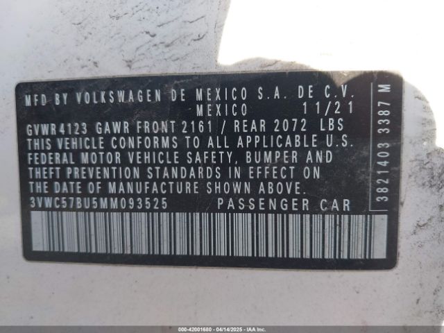 3VWC57BU5MM093525 Volkswagen Jetta 1.4t R-line/1.4t S/1.4t Se