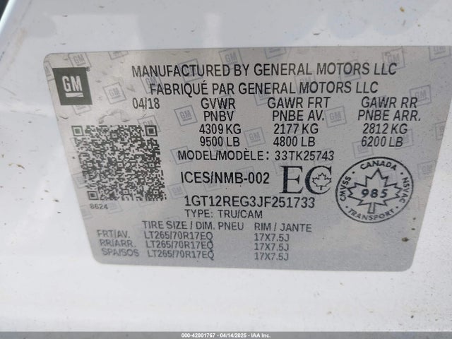 1GT12REG3JF251733 GMC L96 - E85 Max, Iron