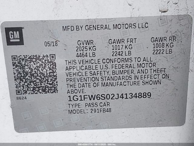 1G1FW6S02J4134889 Chevrolet BOLT EV LT