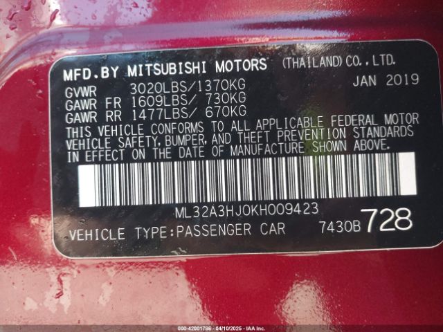 ML32A3HJ0KH009423 Mitsubishi MIRAGE ES