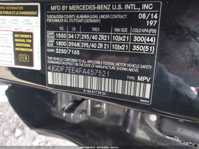 2015 MERCEDES-BENZ GL 63 AMG 4JGDF7EE4FA457521 Photo 8