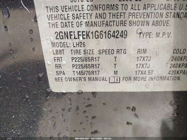 2GNFLFEK1G6164249 Chevrolet EQUINOX LT