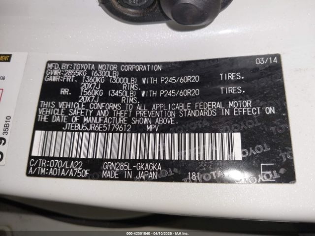 JTEBU5JR6E5179612 Toyota 4runner Limited