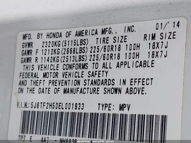 5J6TF2H50EL001933 Honda Crosstour Ex-l V6