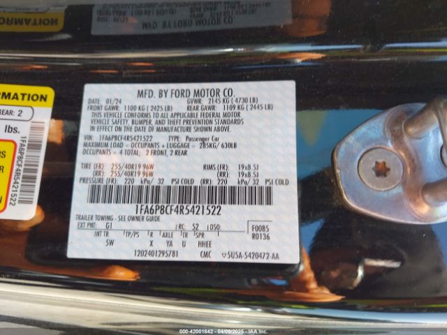 1FA6P8CF4R5421522 Ford Mustang Gt Premium Fastback