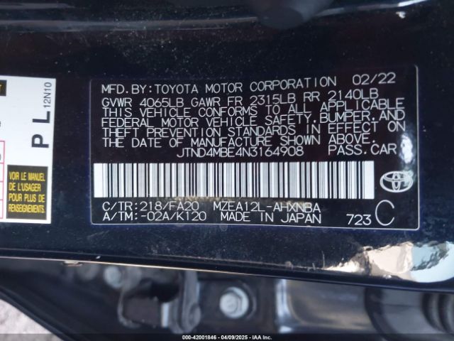 JTND4MBE4N3164908 Toyota COROLLA SE