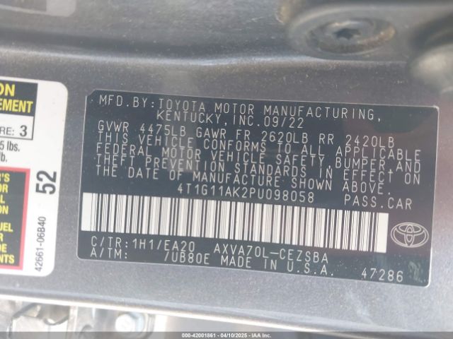 4T1G11AK2PU098058 Toyota CAMRY SE