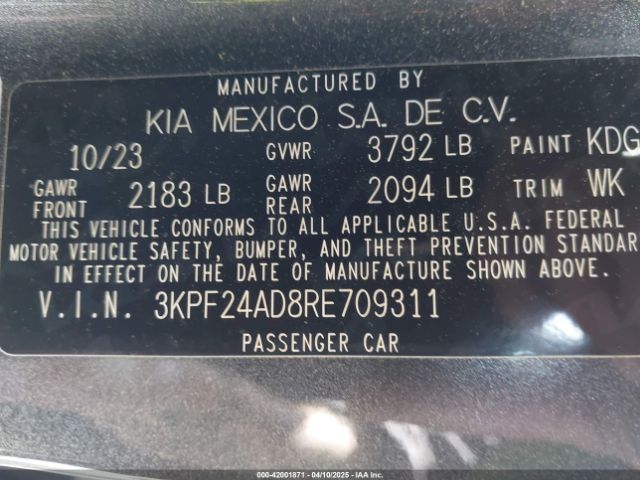 3KPF24AD8RE709311 KIA Forte Lxs