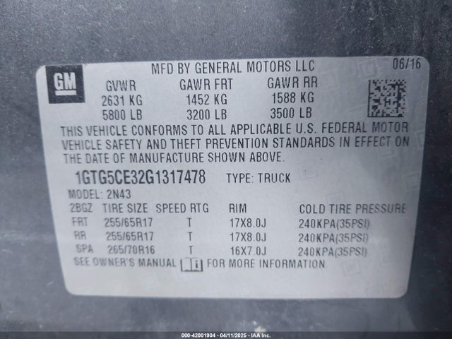 1GTG5CE32G1317478 GMC CANYON SLE