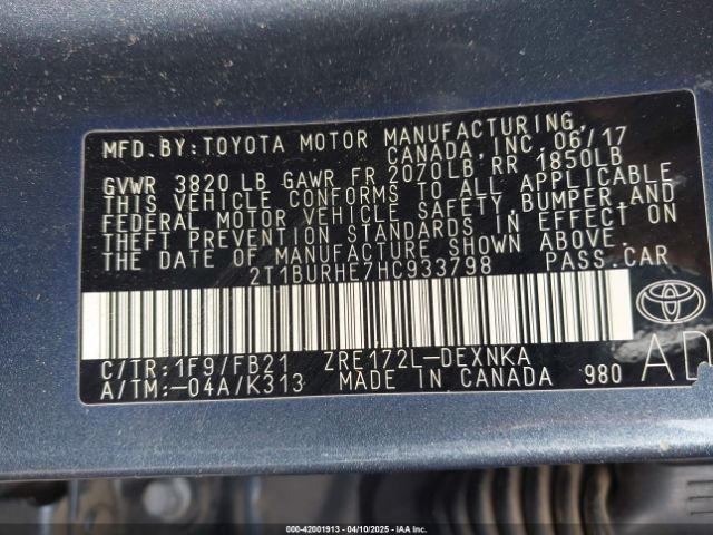 2T1BURHE7HC933798 Toyota COROLLA LE