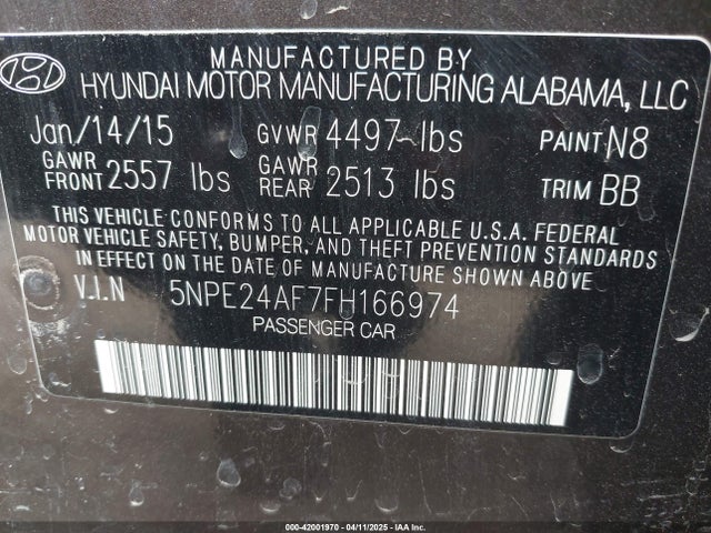 5NPE24AF7FH166974 Hyundai SONATA SE