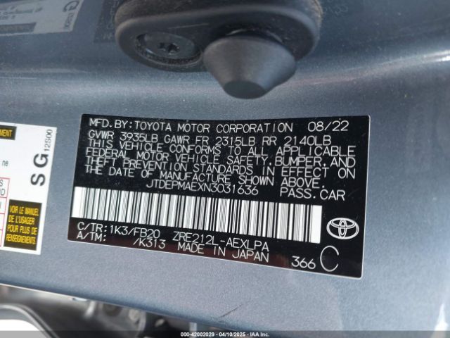 JTDEPMAEXN3031636 Toyota COROLLA LE