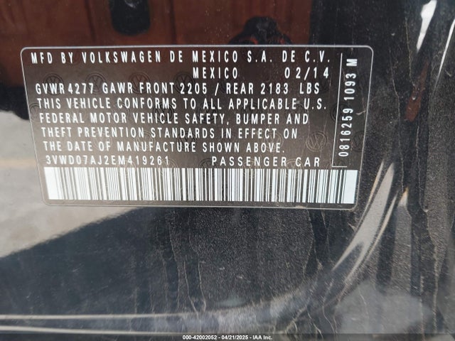 Volkswagen Jetta 1.8t Se 2014 3VWD07AJ2EM419261 Image 9