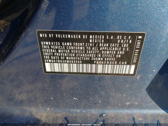 3VWG57BU2KM084568 Volkswagen Jetta 1.4t Sel Premium