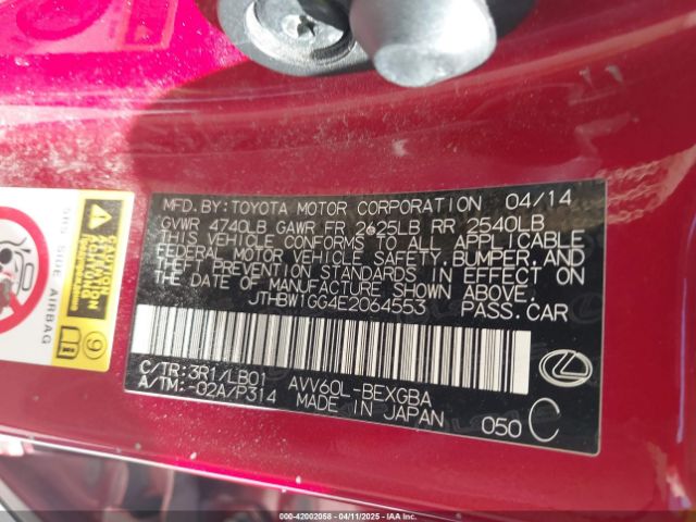 JTHBW1GG4E2064553 Lexus ES 300H