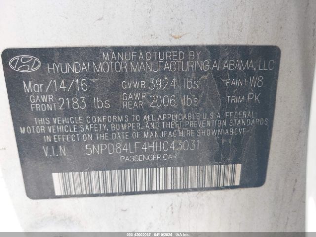5NPD84LF4HH043031 Hyundai ELANTRA SE