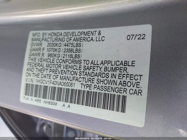 1HGCV1F40NA065061 Honda Accord Sport Special Edition
