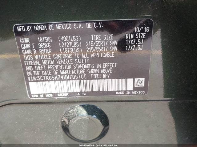3CZRU5H74HM705705 Honda Hr-v Ex-l