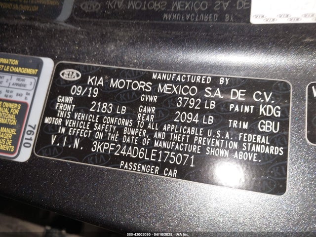 3KPF24AD6LE175071 KIA Forte Lxs