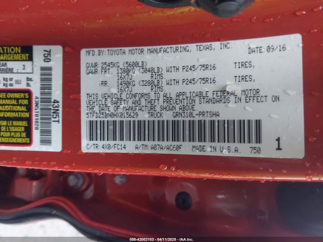 5TFDZ5BN0HX015629 Toyota Tacoma Sr5 V6