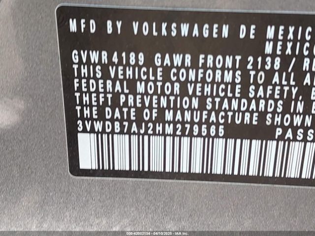 3VWDB7AJ2HM279565 Volkswagen Jetta 1.4t Se
