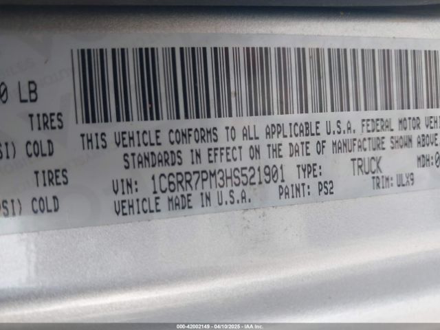 1C6RR7PM3HS521901 RAM 1500 Limited  4x4 5'7 Box