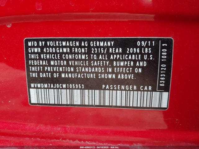 2012 Volkswagen Golf Tdi 4-door მანქანა იყიდება აუქციონზე, vin: WVWDM7AJ0CW105953, აუქციონის ნომერი: 42002172
