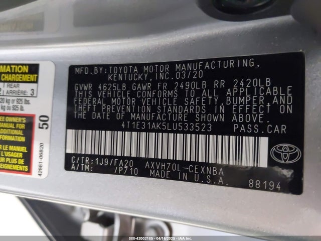 4T1E31AK5LU533523 Toyota a25a-fxs, 3nm (li)