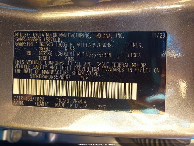 Toyota Highlander Xle 2024 5TDKDRAH0RS528587 Image 9