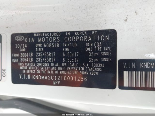KNDMA5C12F6031286 KIA Sedona L