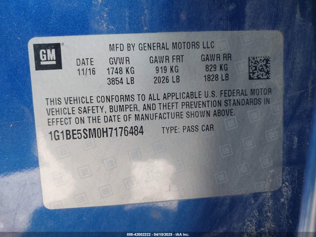 1G1BE5SM0H7176484 Chevrolet Cruze Lt Auto