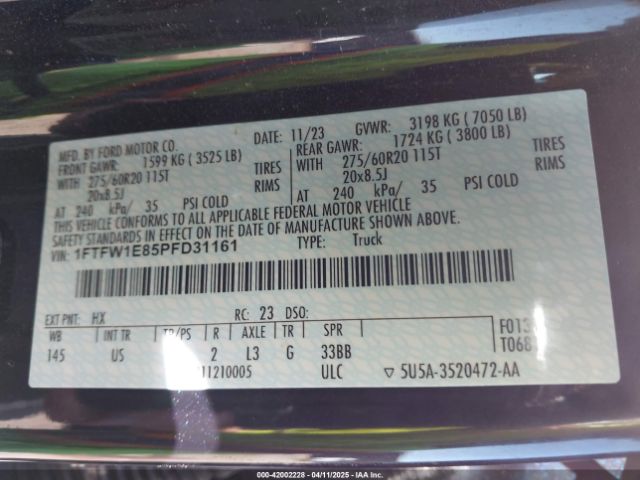 1FTFW1E85PFD31161 Ford F-150 Xlt